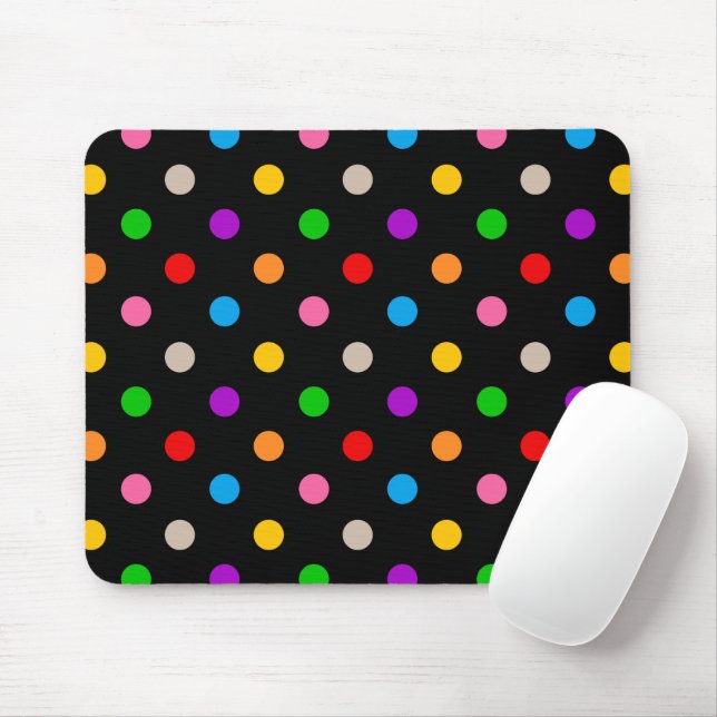 Black Colourful Rainbow Polka Dots Design  Mouse Pad (With Mouse)