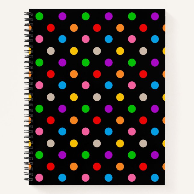 Black Colourful Rainbow Polka Dots Design  Notebook (Front)