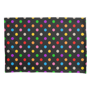 Black Colourful Rainbow Polka Dots Design Pillowcase
