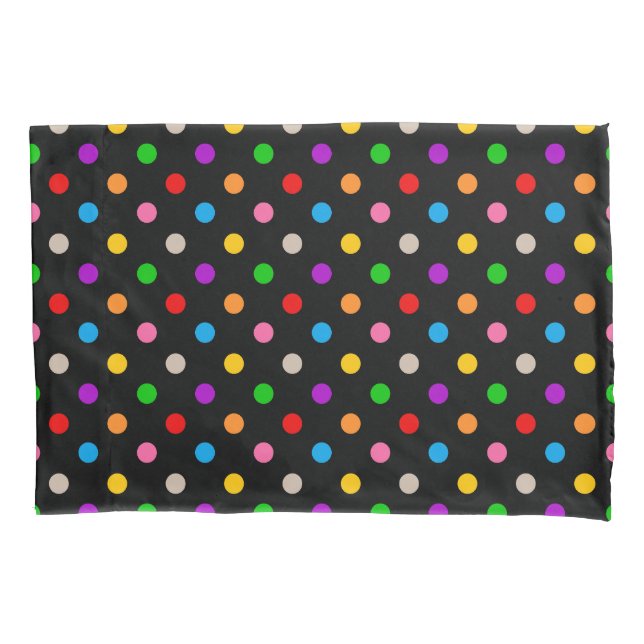 Black Colourful Rainbow Polka Dots Design  Pillowcase (Front)