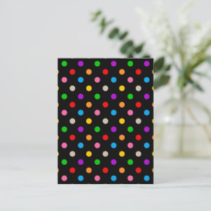 Black Colourful Rainbow Polka Dots Design Postcard