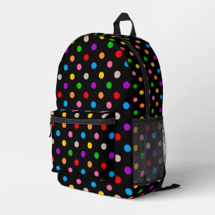 Black Colourful Rainbow Polka Dots Design Printed Backpack