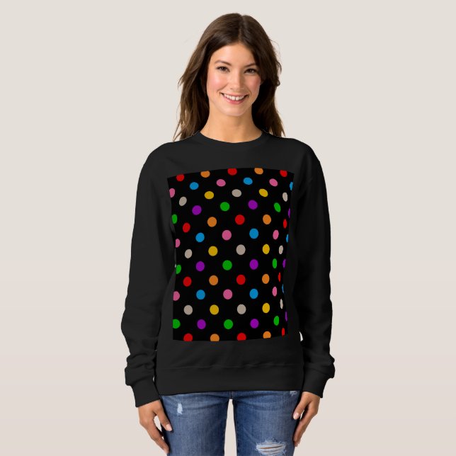 Black Colourful Rainbow Polka Dots Design  Sweatshirt (Front Full)