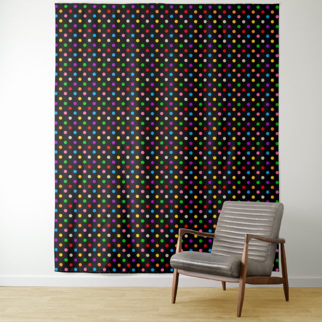 Black Colourful Rainbow Polka Dots Design  Tapestry (In Situ)