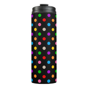 Black Colourful Rainbow Polka Dots Design Thermal Tumbler