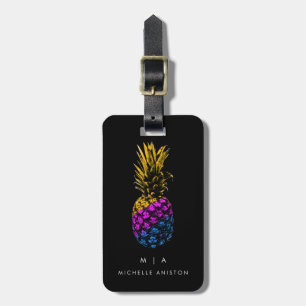 Black Colourful Trendy pineapple Monogram Luggage Tag