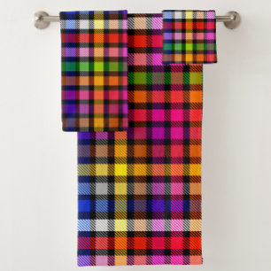 Black Colourful Twill Plaid Tartan Design Bath Towel Set
