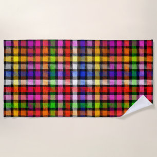 Black Colourful Twill Plaid Tartan Design Beach Towel
