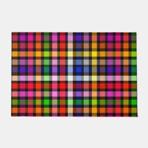 Black Colourful Twill Plaid Tartan Design  Doormat