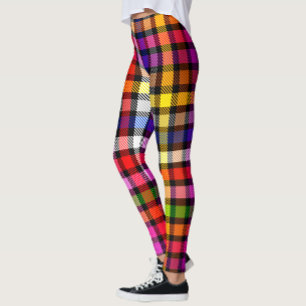 Black Colourful Twill Plaid Tartan Design Leggings