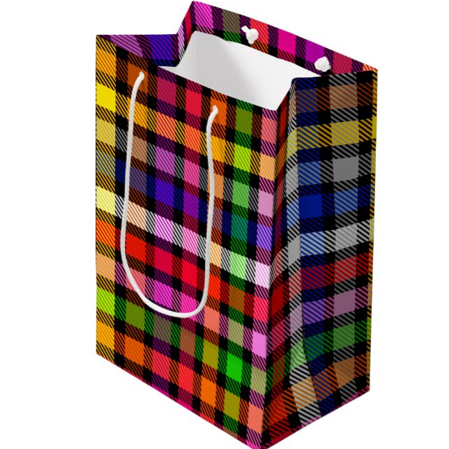 Black Colourful Twill Plaid Tartan Design  Medium Gift Bag (Creator Uploaded)