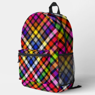 Black Colourful Twill Plaid Tartan Design  Printed Backpack