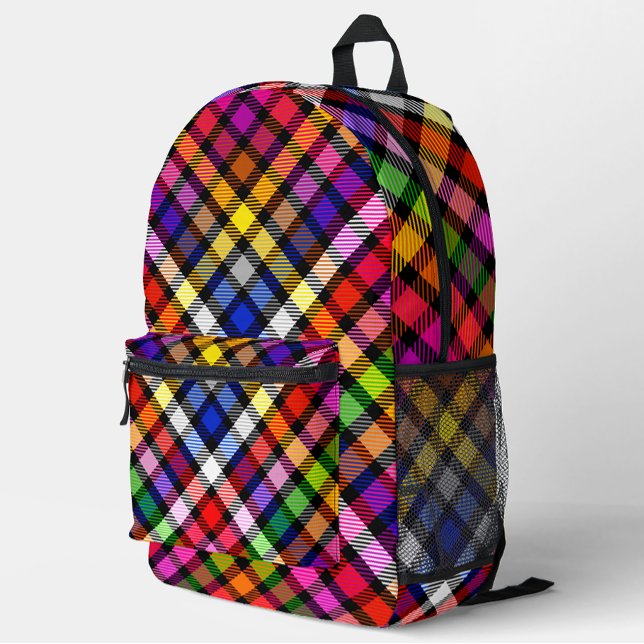 Black Colourful Twill Plaid Tartan Design  Printed Backpack (Creator Uploaded)