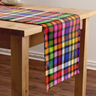Black Colourful Twill Plaid Tartan Design  Short Table Runner