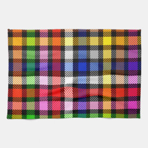 Black Colourful Twill Plaid Tartan Design Tea Towel