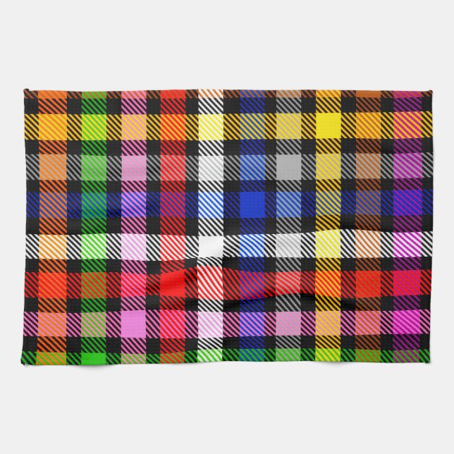 Black Colourful Twill Plaid Tartan Design  Tea Towel (Horizontal)