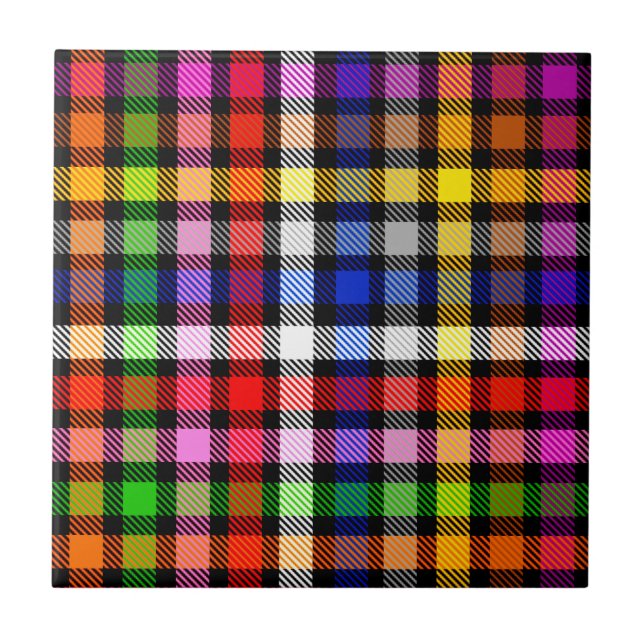 Black Colourful Twill Plaid Tartan Design  Tile (Front)