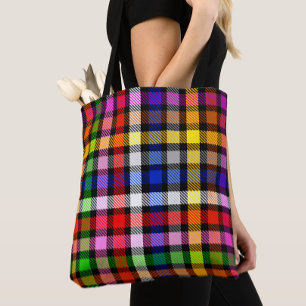 Black Colourful Twill Plaid Tartan Design Tote Bag