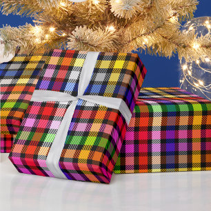 Black Colourful Twill Plaid Tartan Design  Wrapping Paper
