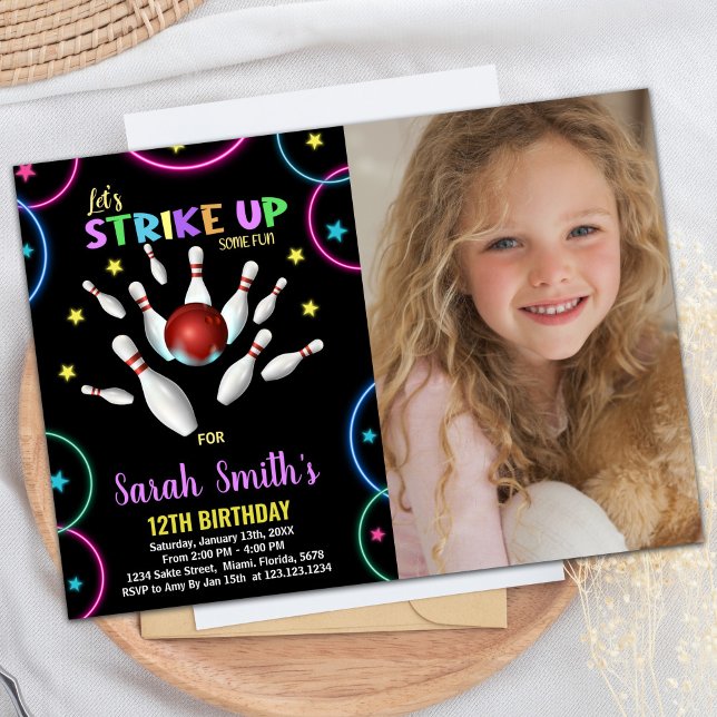 Black Colours Rainbow Photo Bowling Birthday Invitation (Black Colors Rainbow Photo Bowling Birthday Invitation)