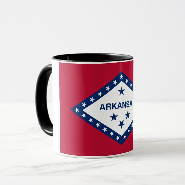 Black Combo Mug with flag of Arkansas, USA (Front Left)