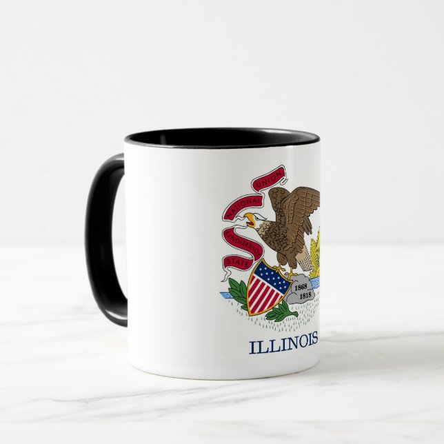 Black Combo Mug with flag of Illinois, USA (Front Left)
