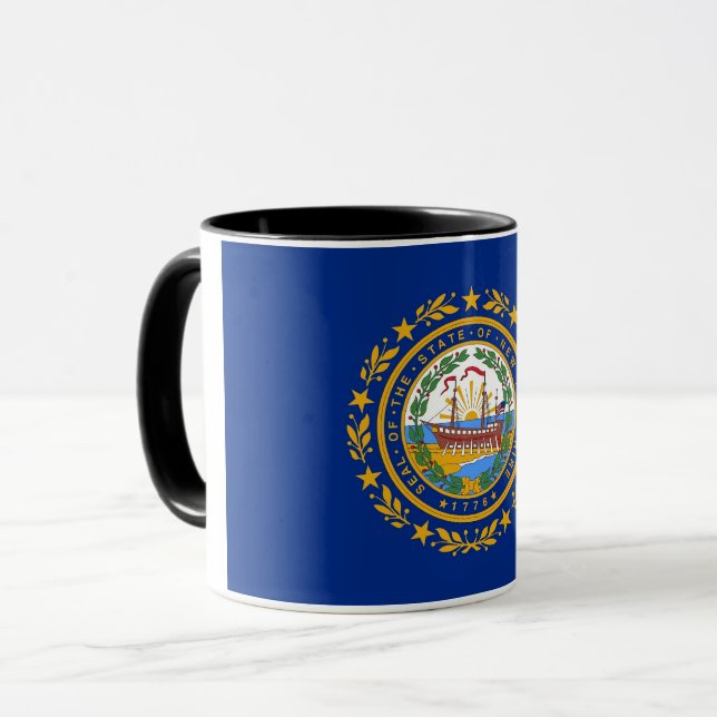 Black Combo Mug with flag of New Hampshire, USA (Front Left)