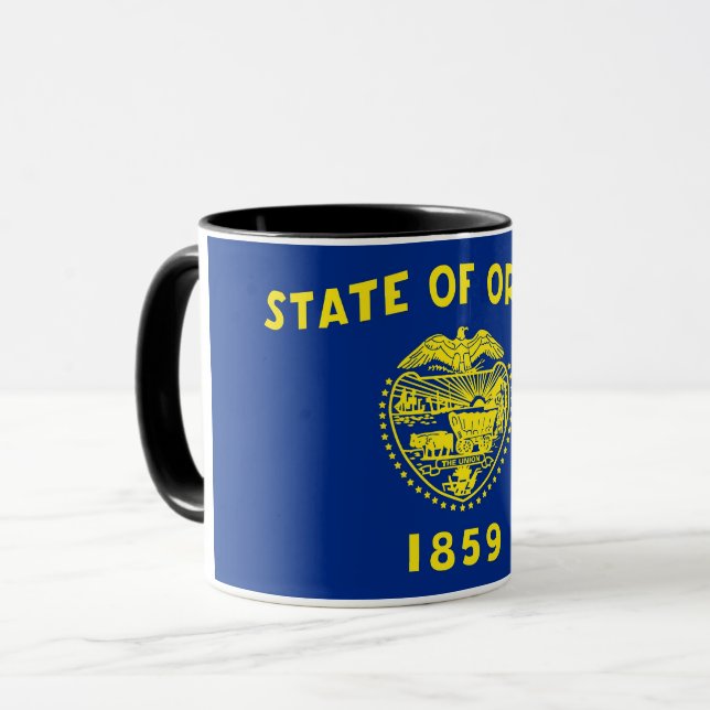 Black Combo Mug with flag of Oregon State, USA (Front Left)