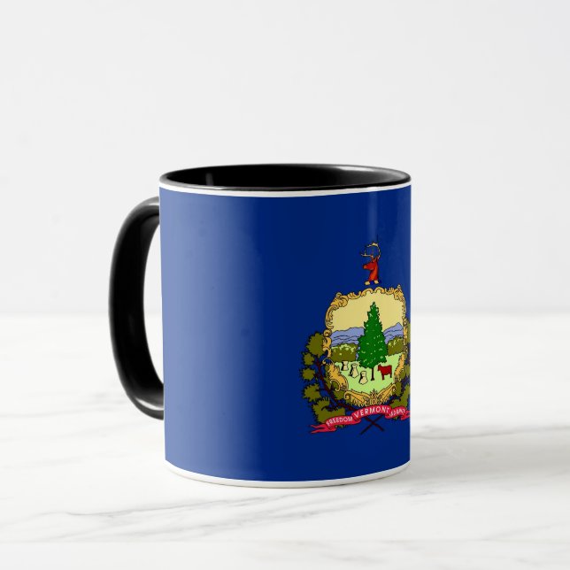 Black Combo Mug with flag of Vermont, USA (Front Left)