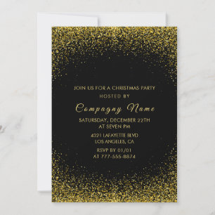 Black Company Christmas Party Gold Glitter Invitation