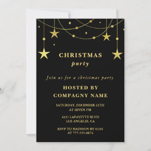 Black Company Christmas Party Party Gold Stars Invitation