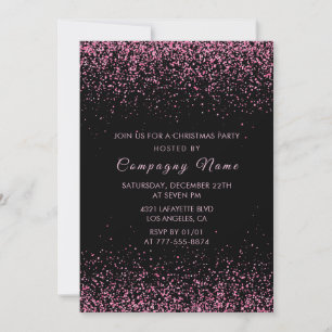 Black Company Christmas Party Pink Glitter Invitation