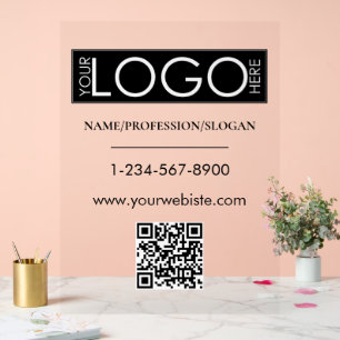 Black Company Logo Storefront QR Code Contact Info Acrylic Sign