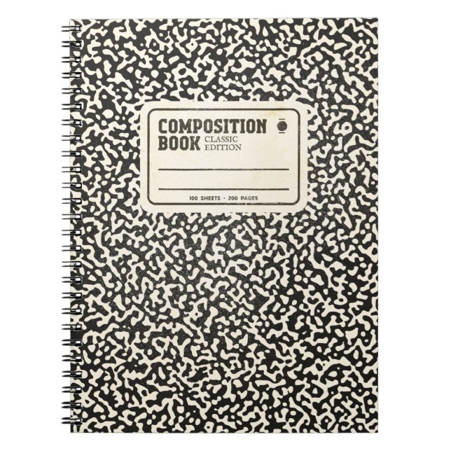 Black Composition Notebook with Label (Front)