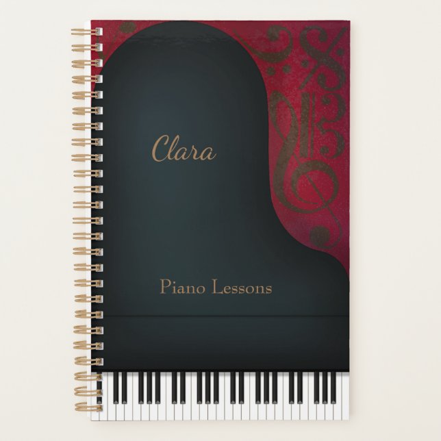 Black Concert Grand Piano Musician's Custom Planner (Front)