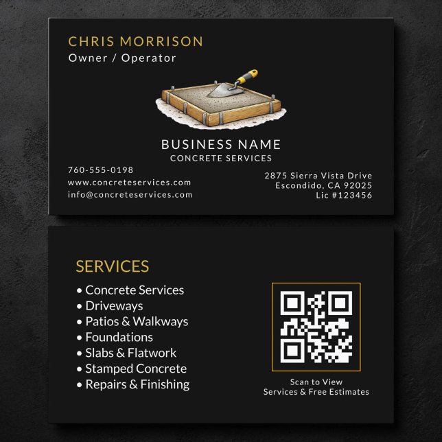Black Concrete Services QR Code Business Card (Creator Uploaded)