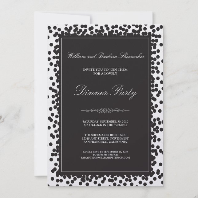 Black Confetti Dinner Party Invitation (Front)