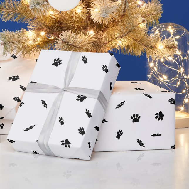 Black Confetti Dog Paw Print Pattern Custom Wrapping Paper (Holidays)