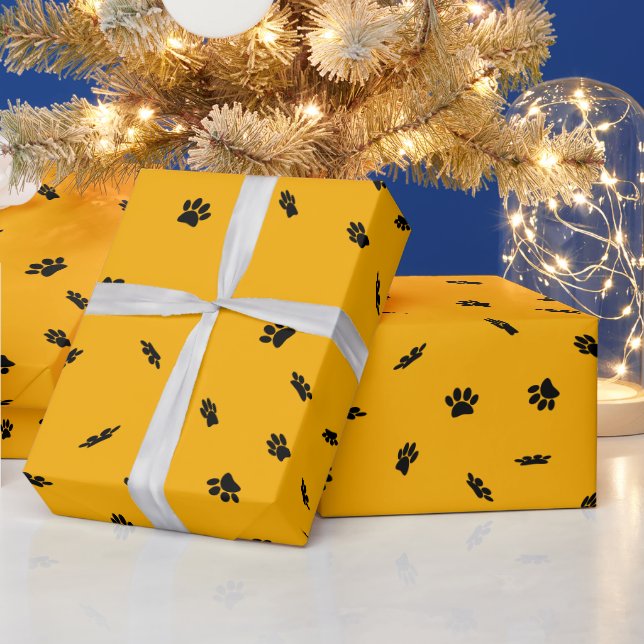 Black Confetti Dog Paw Print Pattern Custom Wrapping Paper (Holidays)