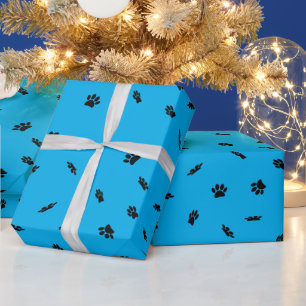 Black Confetti Dog Paw Print Pattern Custom Wrapping Paper