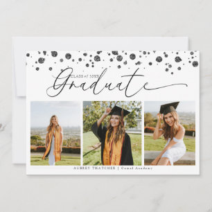 Black Confetti    Photo Collage Graduation  Invitation