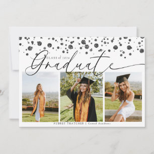 Black Confetti    Photo Collage Graduation  Invitation