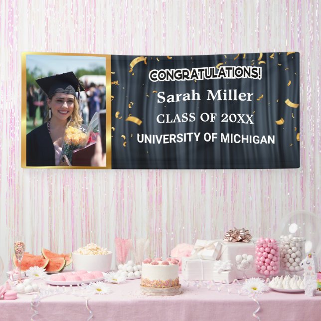 black congrats graduation 2025 with name & Photo Banner (Party)