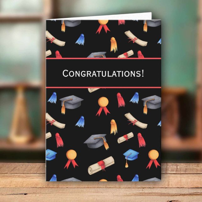 Black Congratulations Diplomas Caps Graduation Card (Creator Uploaded)