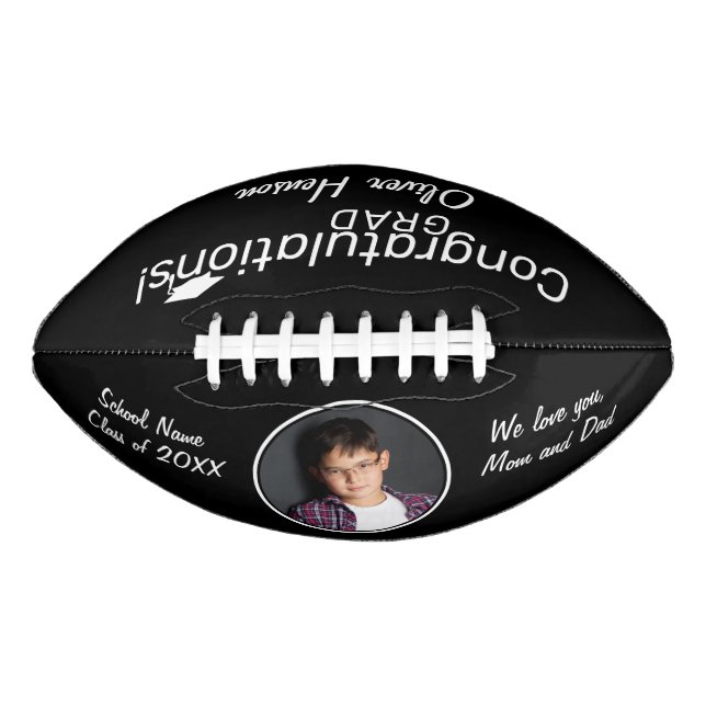 Black Congratulations Grad Graduation Photo  Football (Front)