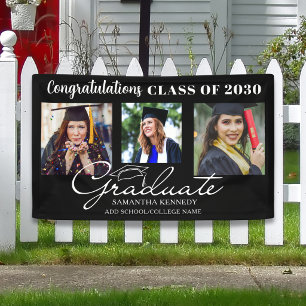 Black Congratulations Graduate 3 Photo Graduation Banner