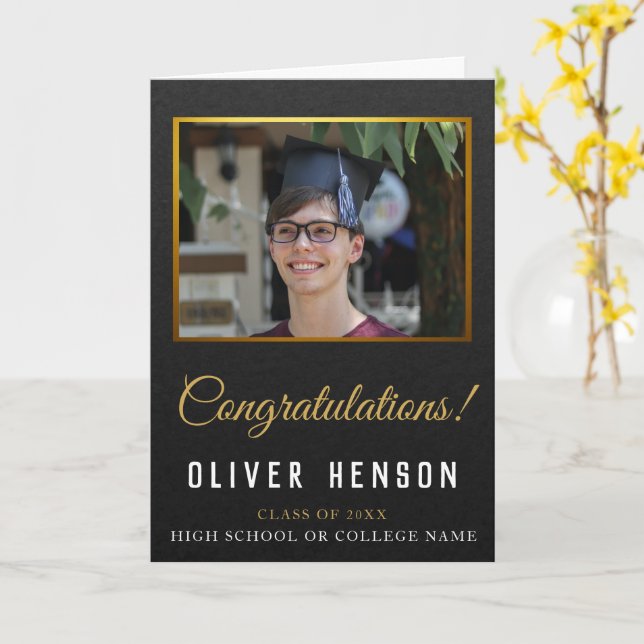 Black Congratulations Graduate Photo Graduation Card (Yellow Flower)