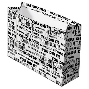 Black Congratulations Text Pattern on White Large Gift Bag