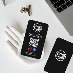 Black Connect With Us QR Code Logo Social Media Business Card