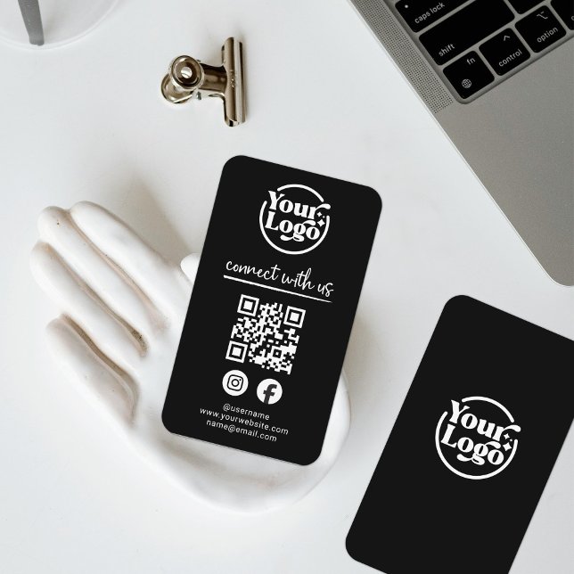 Black Connect With Us QR Code Logo Social Media  Business Card (Creator Uploaded)